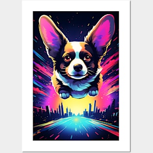 Flying Corgi Funny Dog Lover Cyberpunk Posters and Art